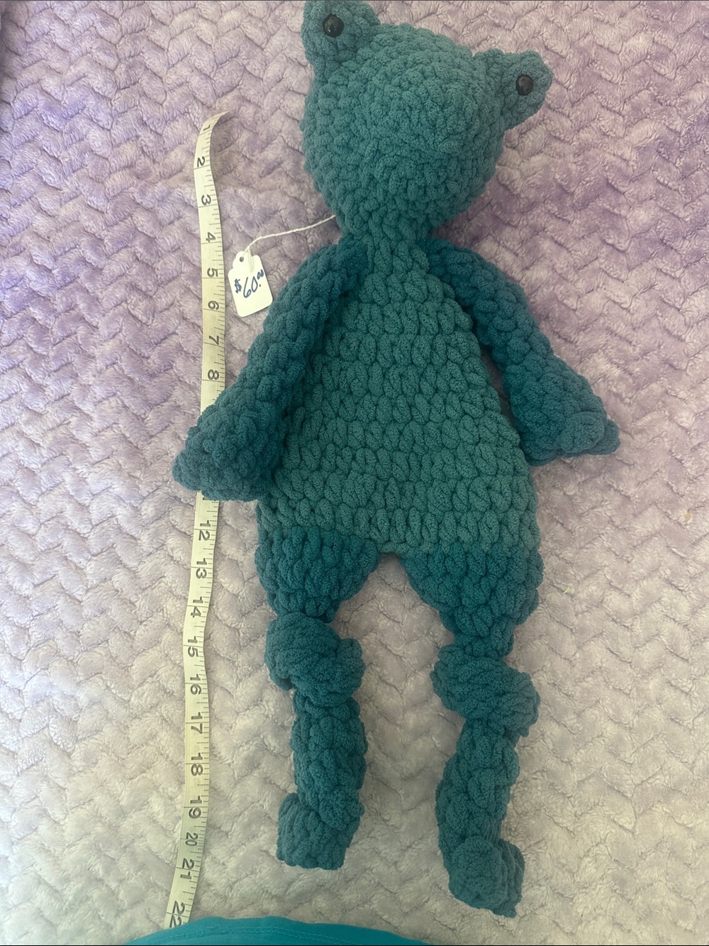 Amigurumi Handmade Crochet Plush Frog Snuggler Baby Toy in Teal
